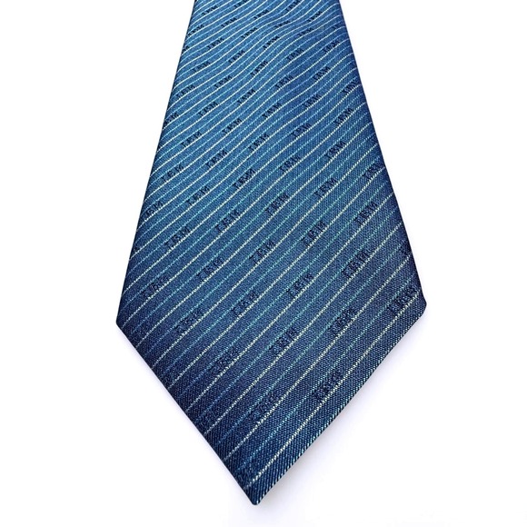 Vintage IBM Taiwan Mens Blue Striped Logo Corporate Necktie Tech Collectible
